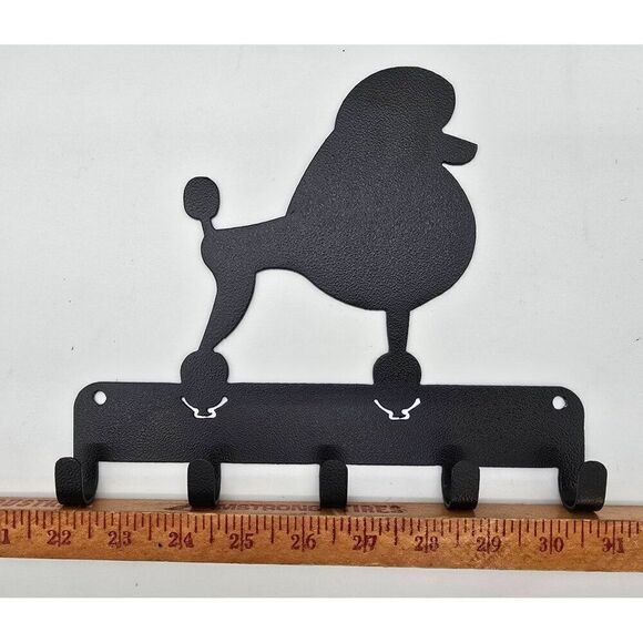 Metal Poodle Design Wall Hook Rack 4 Hooks Black For Keys, Leashes and more - Picture 1 of 3